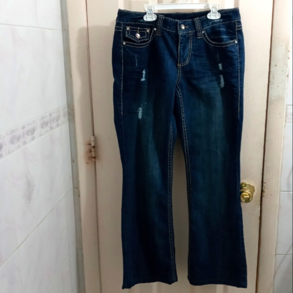Inc Regular Fit Boot Leg Distressed Dark Wash Blue Jeans Size 6